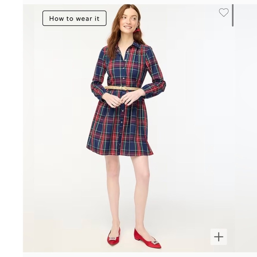 J.Crew Womens Plaid Cotton Mini Shirtdress Navy Red Holiday BF855 Size 14